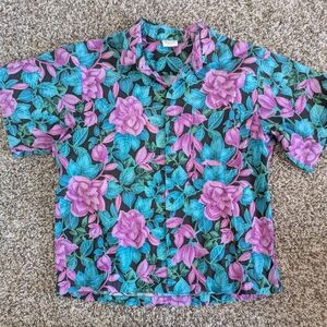 Canoe Clothing Company Hawaiian Shirt Blue Pink And Black Large